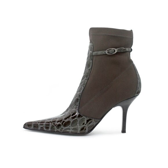 Donald J Pliner Fabric and Croc Embossed Pointed Toe Stiletto Boots: Size 8.5 M - Picture 2 of 9